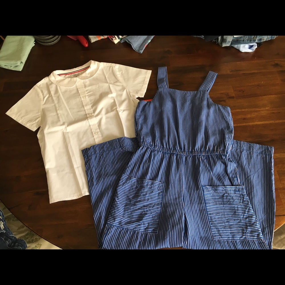 NWOT Bundle Gymboree Pinstripe Romper with White Blouse